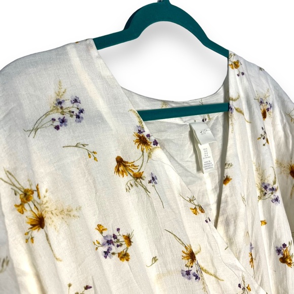 H&M Floral Cotton Midi Dress Medium Cream Wildflower Meadow Wrap Tiered Boho - Picture 8 of 9